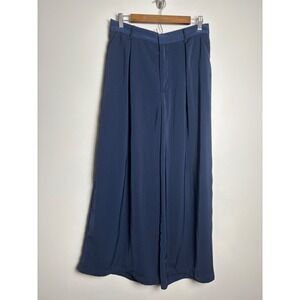 Tronjori Womens Wide Leg Pants Large Blue High Waisted Palazzo Flowy Trousers
